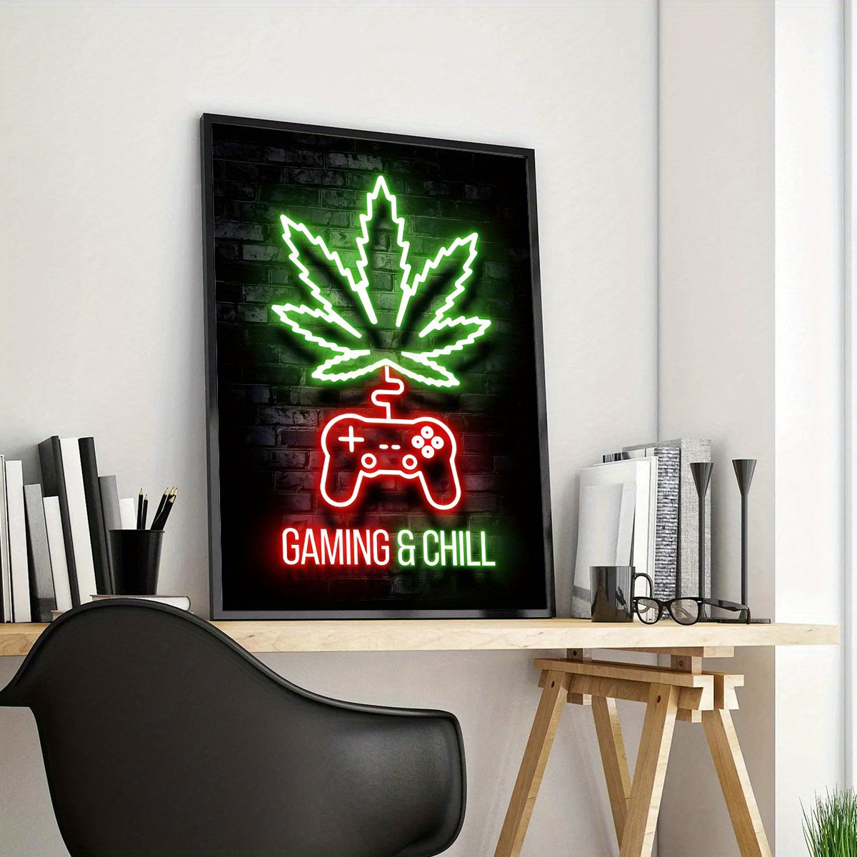 -Definition Fabric Canvas Weed Neon Lights Art Poster -
