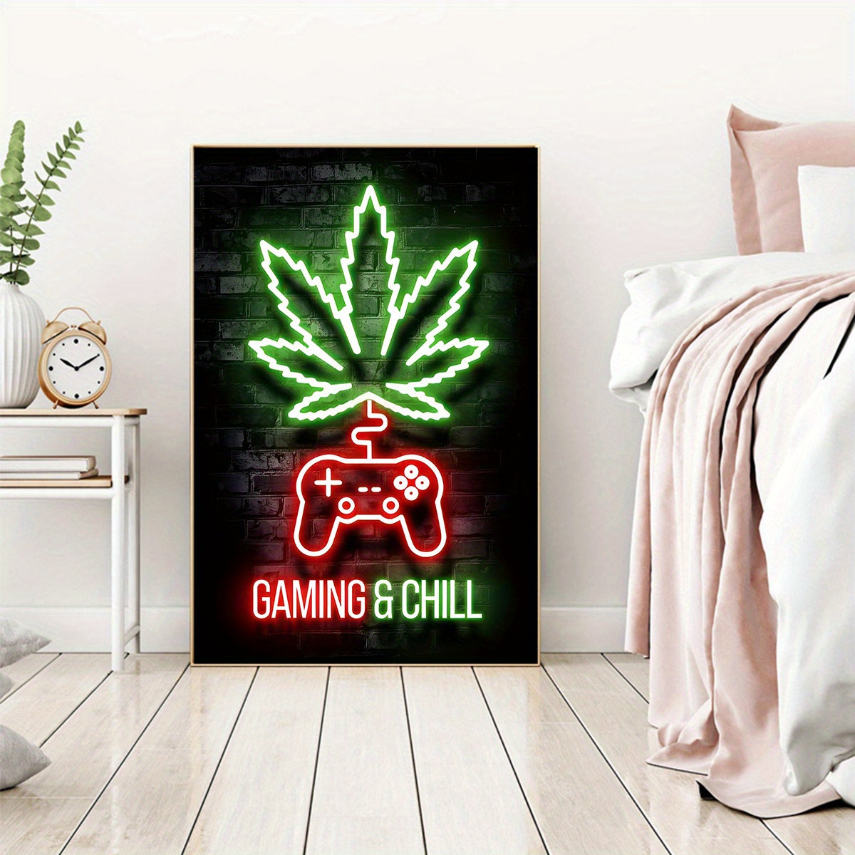 -Definition Fabric Canvas Weed Neon Lights Art Poster -