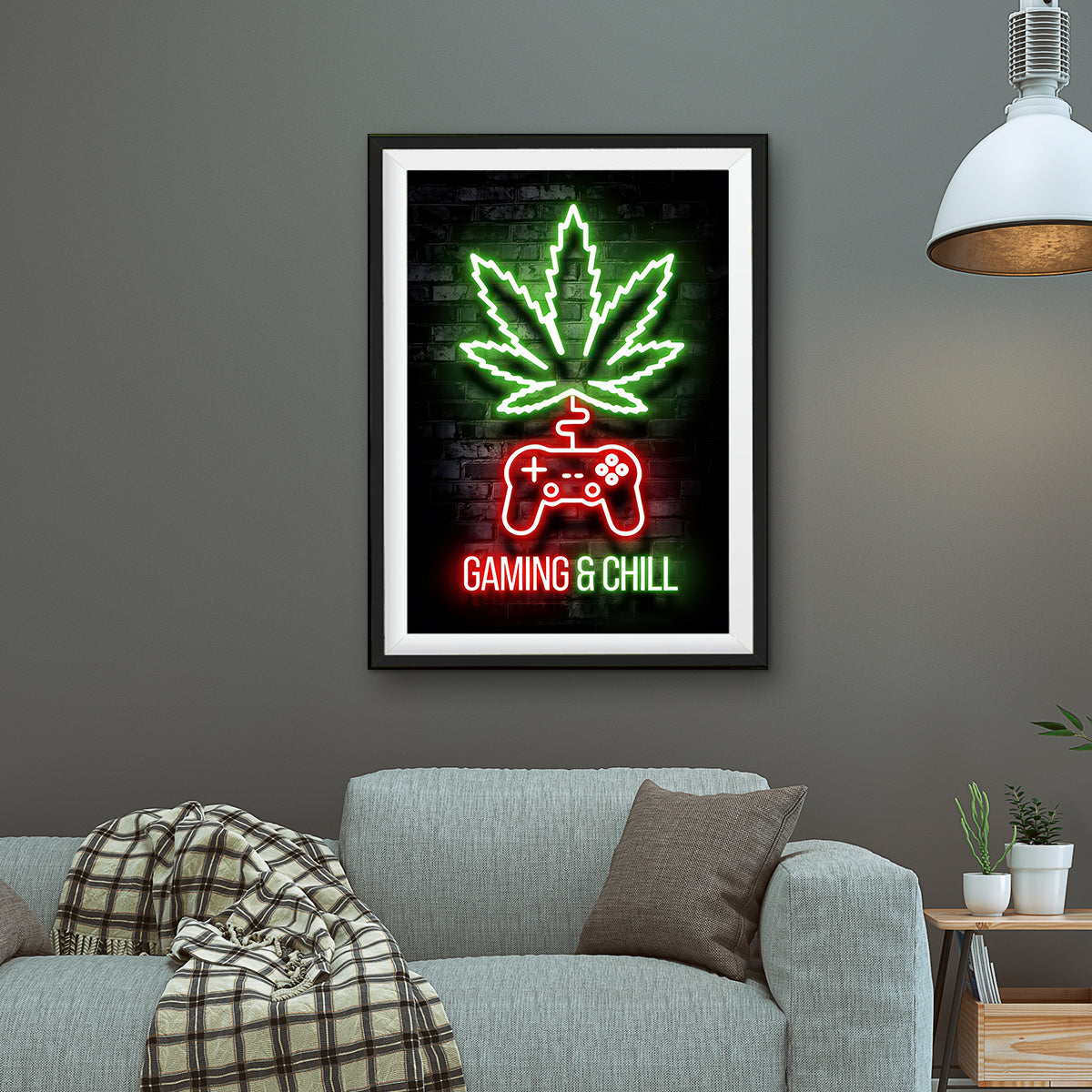 -Definition Fabric Canvas Weed Neon Lights Art Poster -