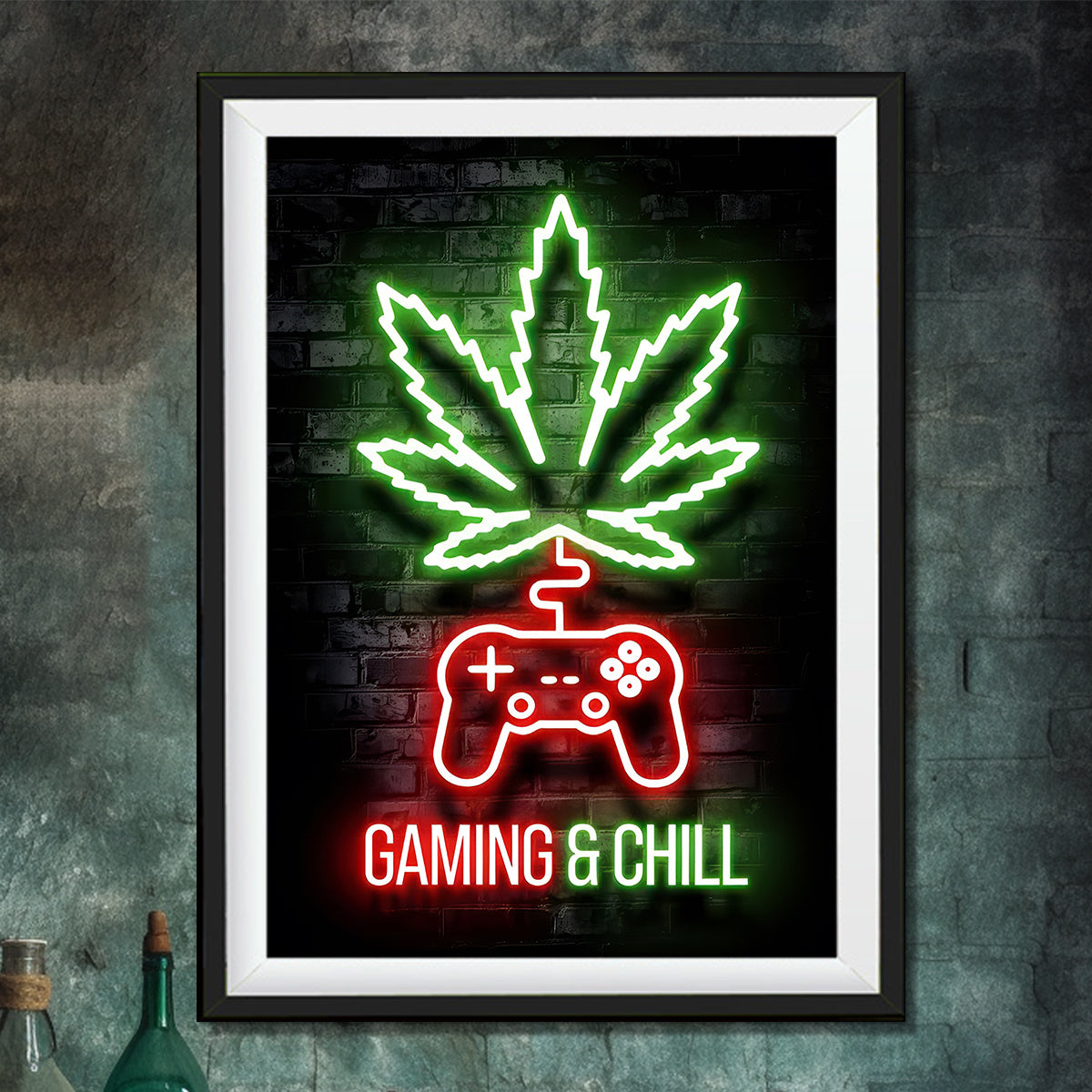 -Definition Fabric Canvas Weed Neon Lights Art Poster -