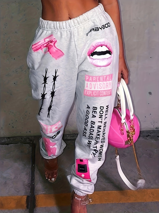 Print Fashion Elastic Waist Sports Casual Sweater Oversize