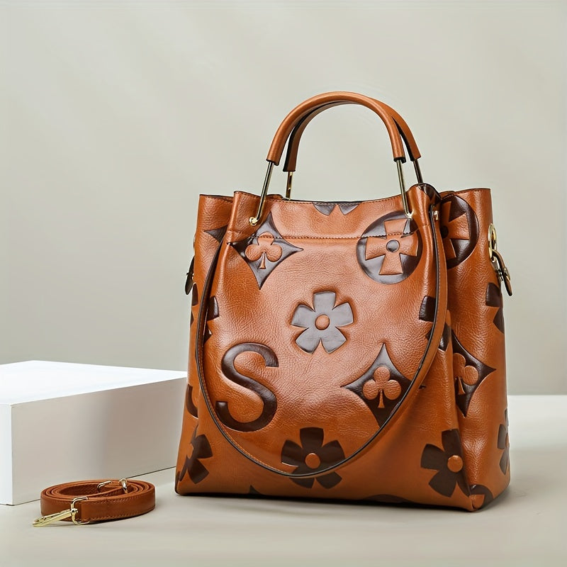 Vintage Embossed Bucket Bag - Spacious & Stylish - Soft, Designer Quality - Ideal for Work & Casual Outings