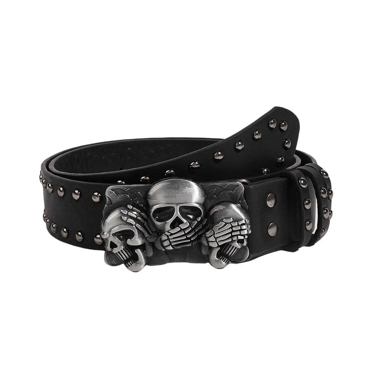Punk Belt Unisex Fashion Personality Trend All-match Jeans Accessories Black Skull Metal Buckle Pu Girdle Retro Y2k Waistband
