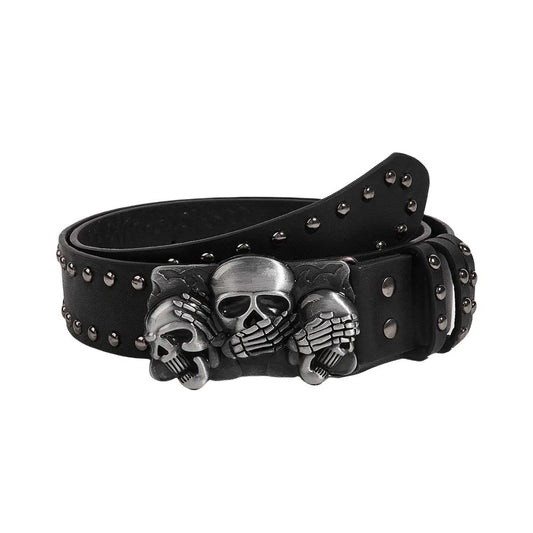 Punk Belt Unisex Fashion Personality Trend All-match Jeans Accessories Black Skull Metal Buckle Pu Girdle Retro Y2k Waistband