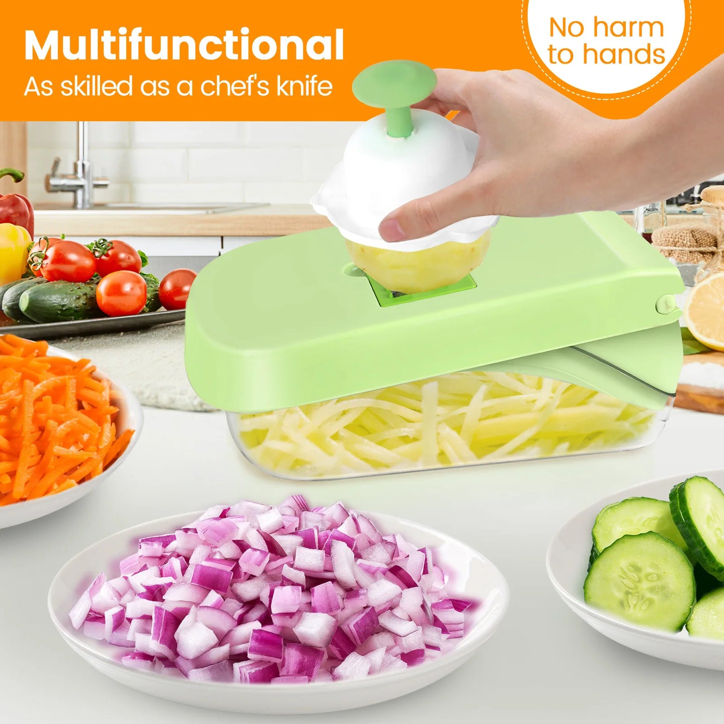 1Pc Green  12 in 1 Multifunctional Vegetable Slicer Cutter Shredders Slicer With Basket Fruit Potato Chopper Carrot Grater