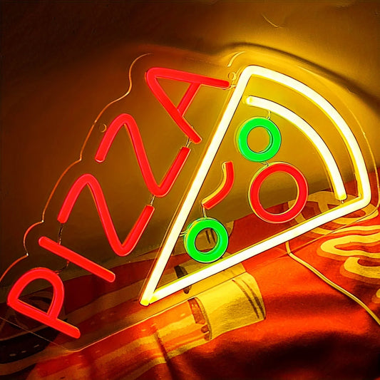 Pizza Neon Sign for Pizzeria Decor, Pizza Shaped Neon Sign,Pizza LED Neon Light for Restaurant,Kitchen,Store,Party,USB Powered