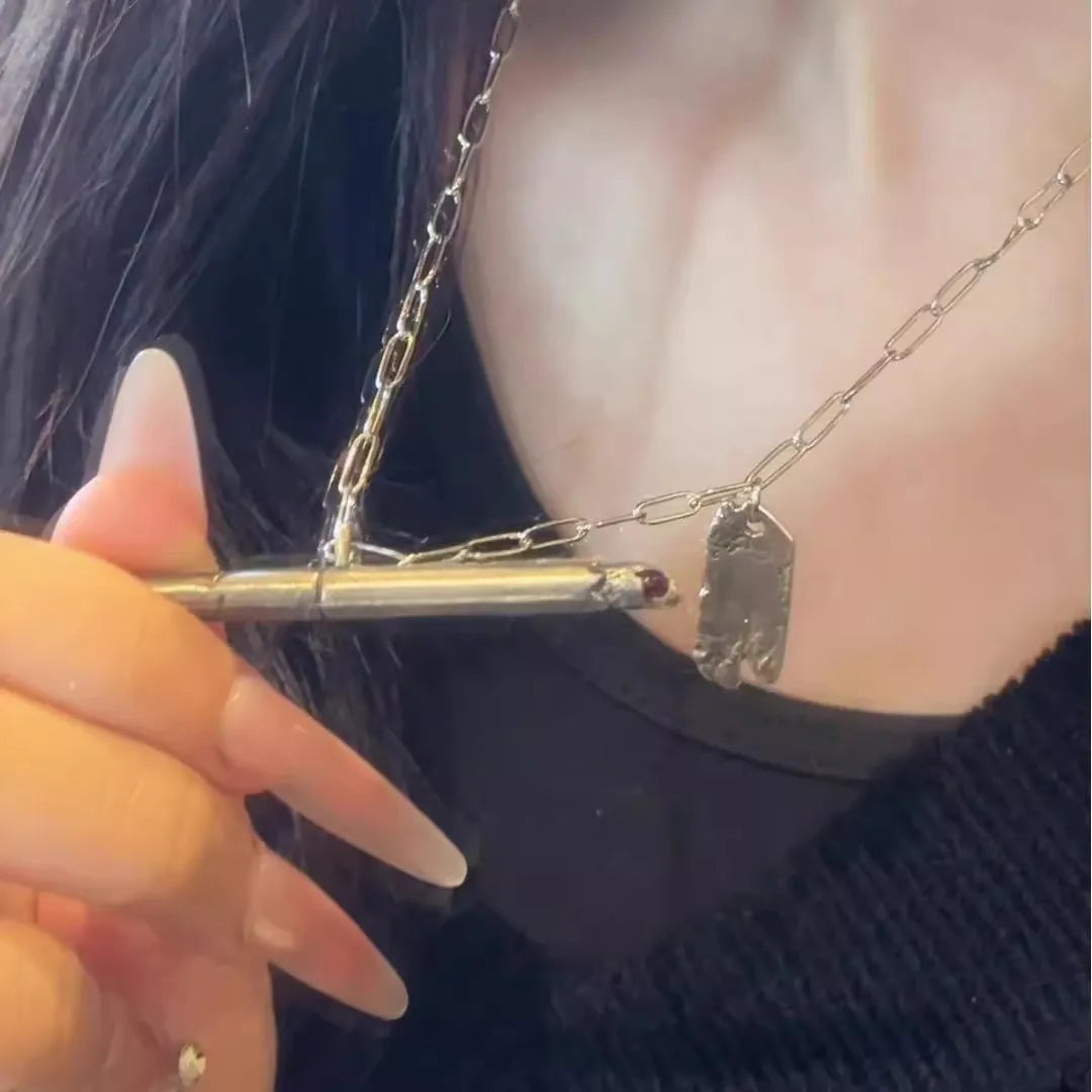 Punk Personality Charm Pendant Necklace for Men Women Punk Lonely Lgnited Cigarettes Necklace Hip Hop Jewelry Accessories Gifts