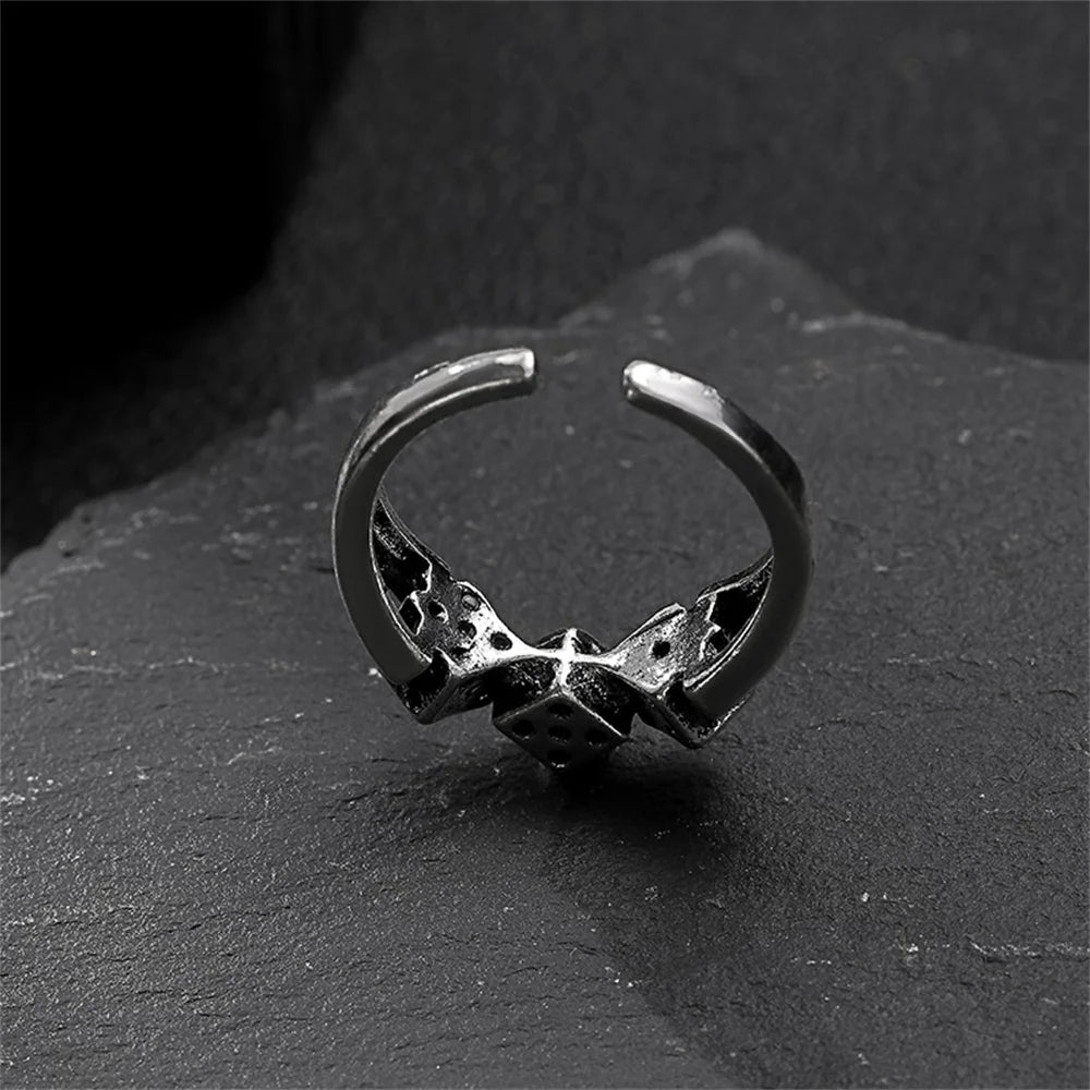 Punk Dice Trend Ring for Men Women Personality Adjustable Retro Style Animal Pattern Ring Jewelry Accessories Party Gifts