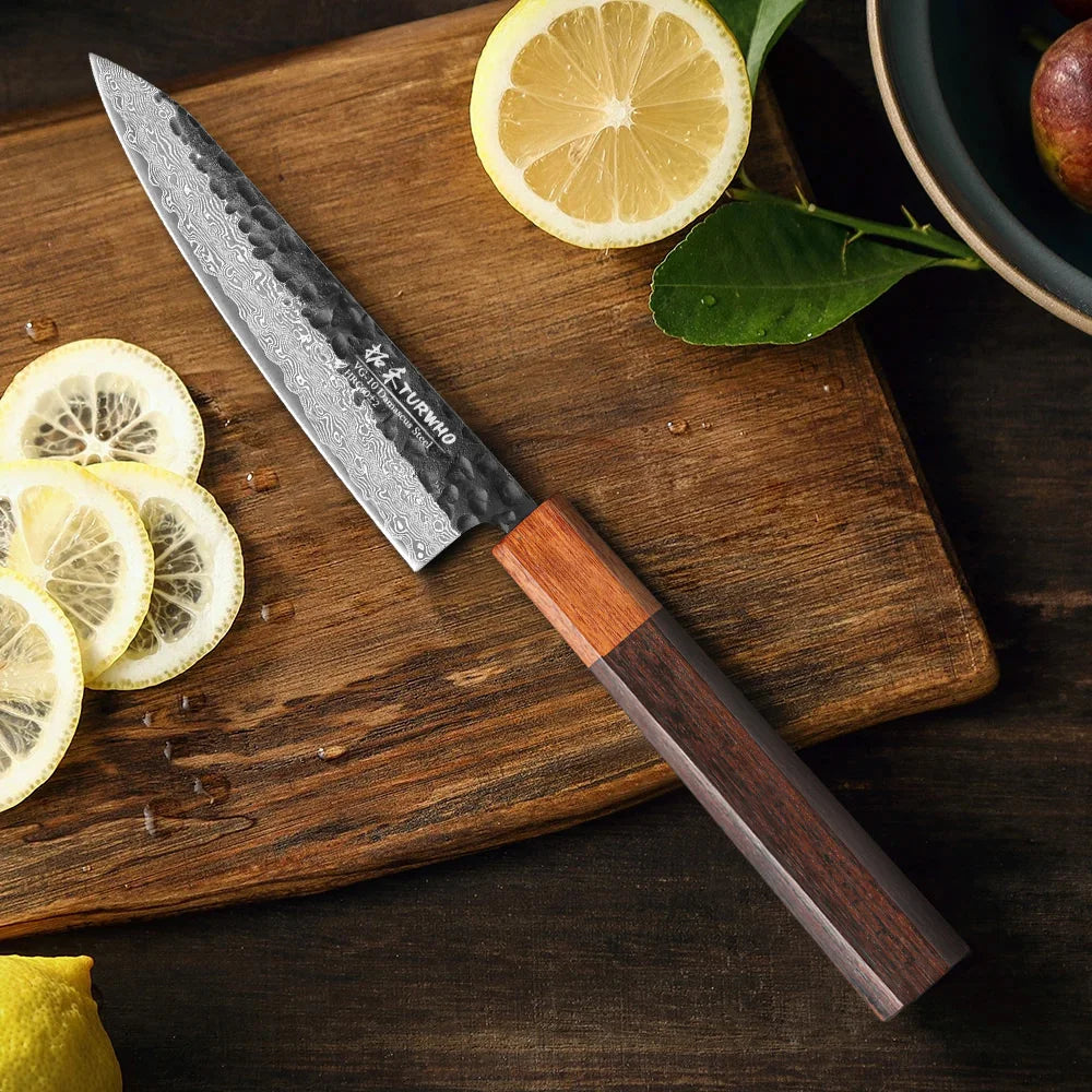 TURWHO 5" Utility Knife Hand Forged 67 Layers Damascus Steel Japanese Chef Knives Sharp Kitchen Meat Fruit Paring Cooking Tools
