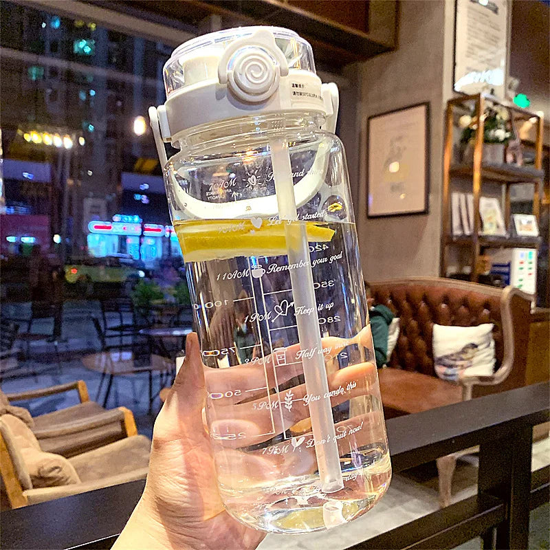LUSQI 2000ml Summer Large Capacity Sports Transparent Water Cup, Outdoor High-value Portable Water Cup, Plastic Cup, Double Drin