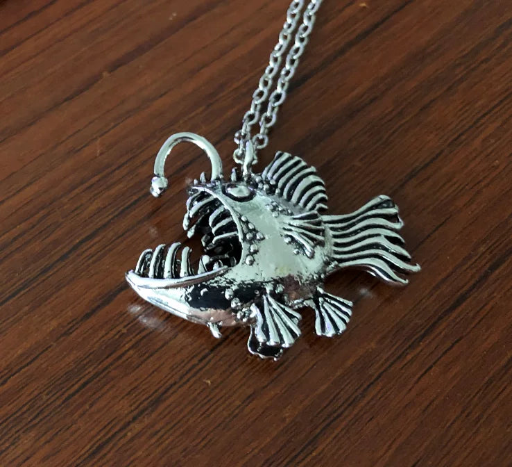 Angler Goosefish Necklace Punk Ocean Shine Hunter Gothic Punk Fish Pendant Scary Lantern of Deep Gothic Jewelry