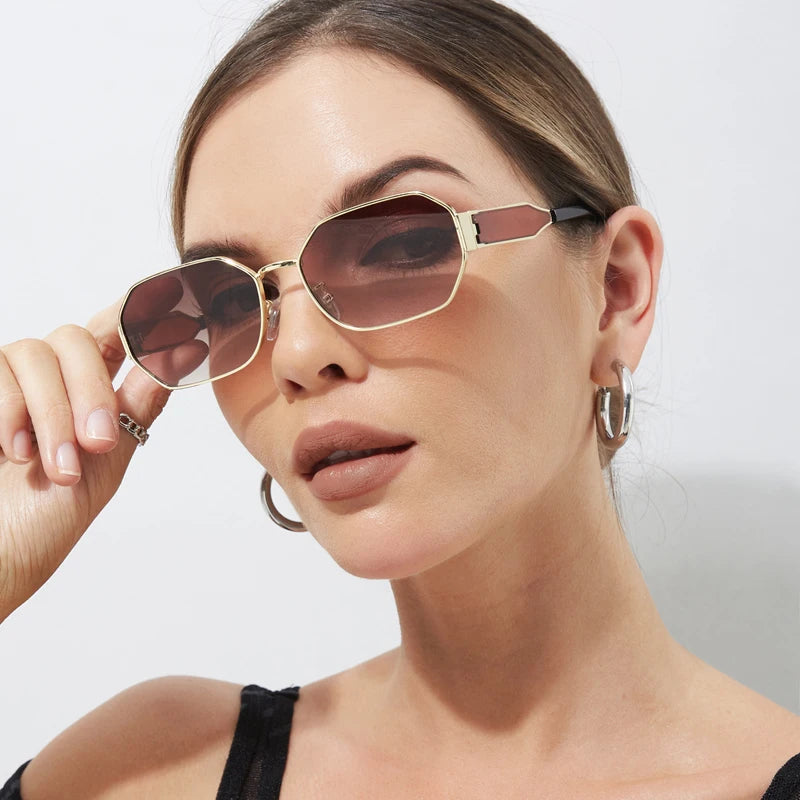 Designer Retro Metal Rectangle Sunglasses