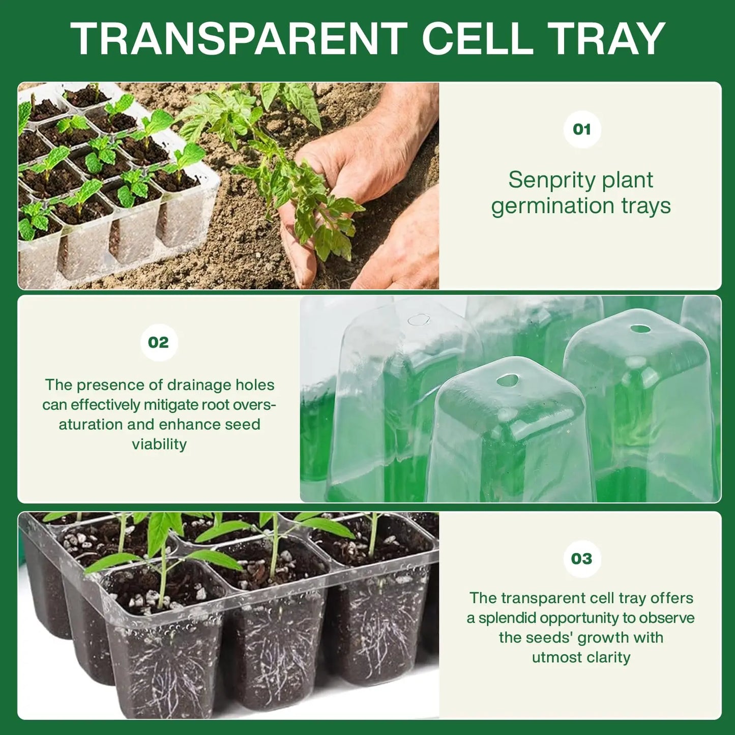 Seed Starter Tray Plant Starter Kit and Base Mini Greenhouse Germination Kit for Seeds Growing Starting