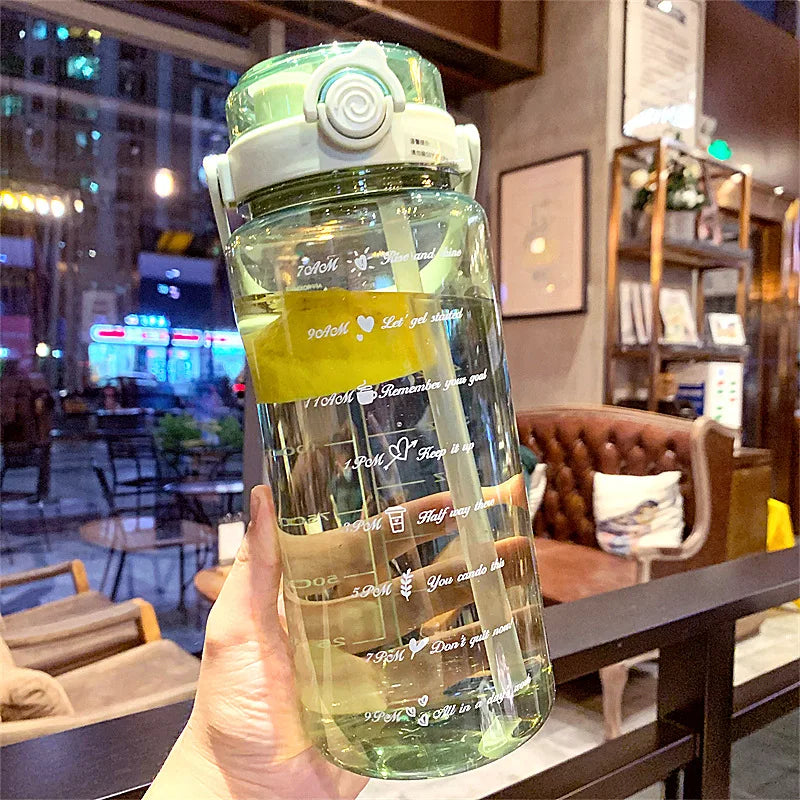 LUSQI 2000ml Summer Large Capacity Sports Transparent Water Cup, Outdoor High-value Portable Water Cup, Plastic Cup, Double Drin