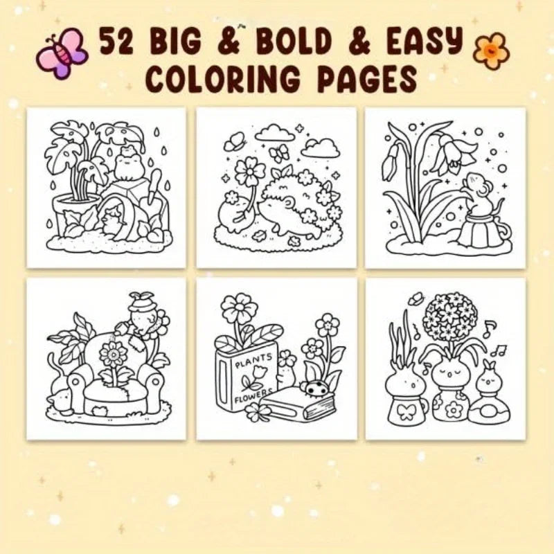 Into the Garden: A bold and simple coloring book for adults and teens featuring plants, flowers and cute animals