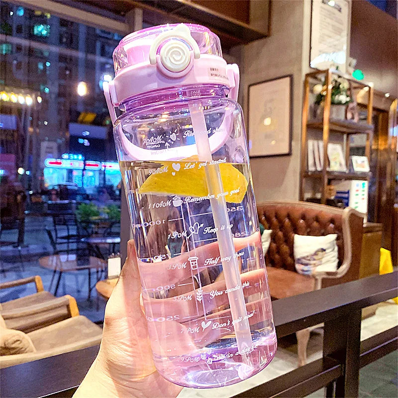 LUSQI 2000ml Summer Large Capacity Sports Transparent Water Cup, Outdoor High-value Portable Water Cup, Plastic Cup, Double Drin