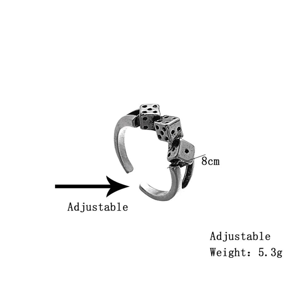 Punk Dice Trend Ring for Men Women Personality Adjustable Retro Style Animal Pattern Ring Jewelry Accessories Party Gifts