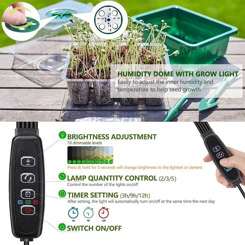 LED Nursery Pots With Grow Light Plant Seed Starter Trays Home Greenhouse Growing Lamp with 12 Hole Timer Kit Controller
