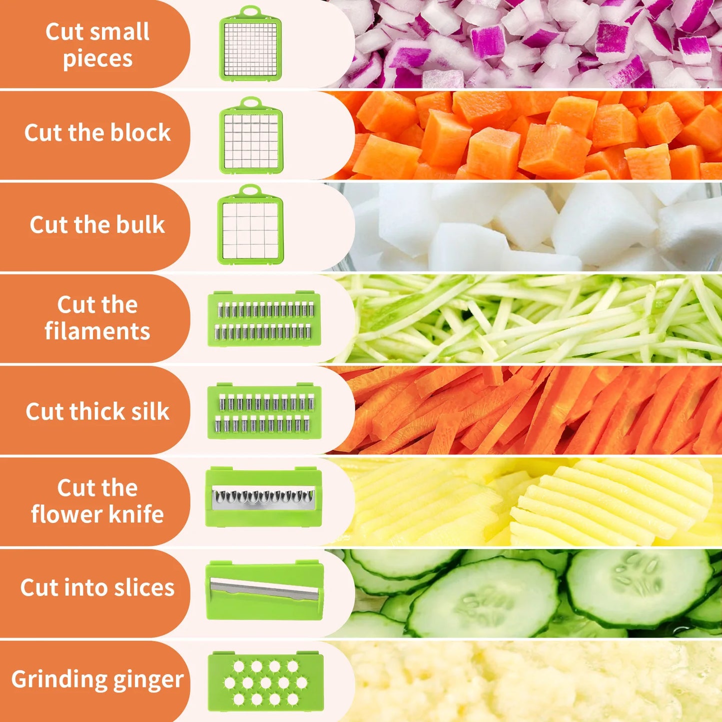 1Pc Green  12 in 1 Multifunctional Vegetable Slicer Cutter Shredders Slicer With Basket Fruit Potato Chopper Carrot Grater