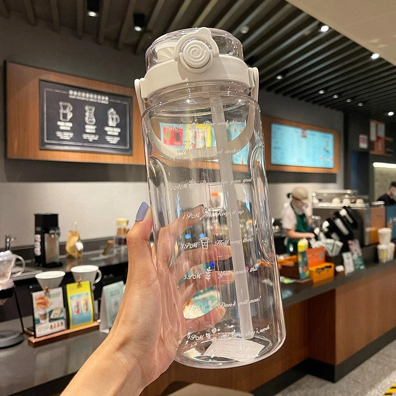 LUSQI 2000ml Summer Large Capacity Sports Transparent Water Cup, Outdoor High-value Portable Water Cup, Plastic Cup, Double Drin