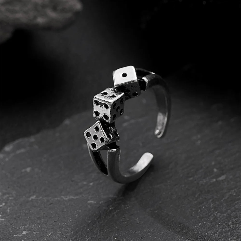 Punk Dice Trend Ring for Men Women Personality Adjustable Retro Style Animal Pattern Ring Jewelry Accessories Party Gifts