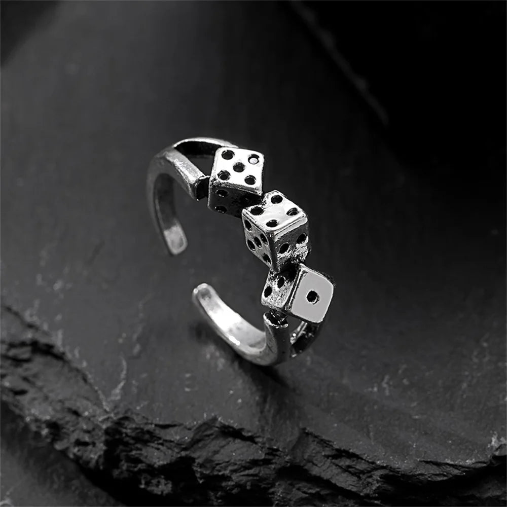 Punk Dice Trend Ring for Men Women Personality Adjustable Retro Style Animal Pattern Ring Jewelry Accessories Party Gifts
