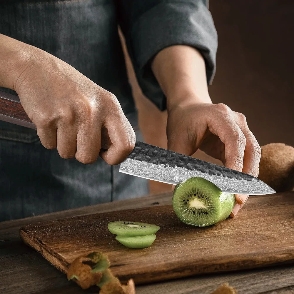 TURWHO 5" Utility Knife Hand Forged 67 Layers Damascus Steel Japanese Chef Knives Sharp Kitchen Meat Fruit Paring Cooking Tools
