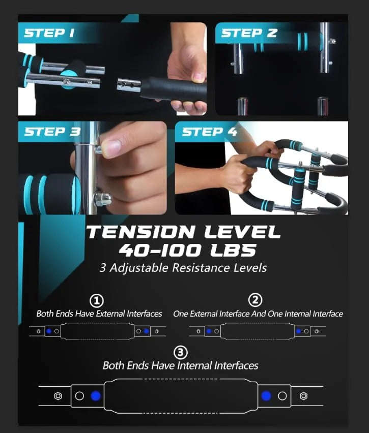 Twister Arm Exerciser with Foam Handle Adjustable Spring Workout Bar Forearm Triceps Chest Expander Portable Fitness Equipment