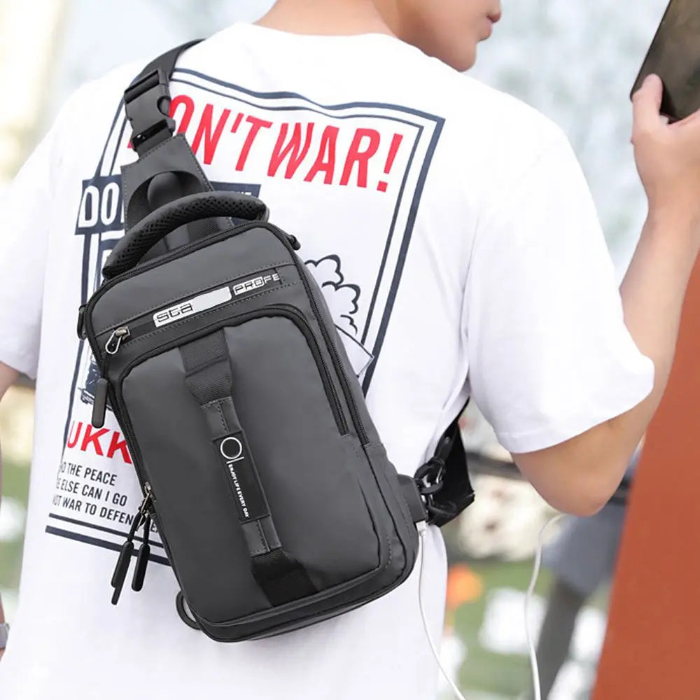 Anti-theft Chest Shoulder Bag Men's Sling Crossbody Bag Messenger Backpack USB Port Charging