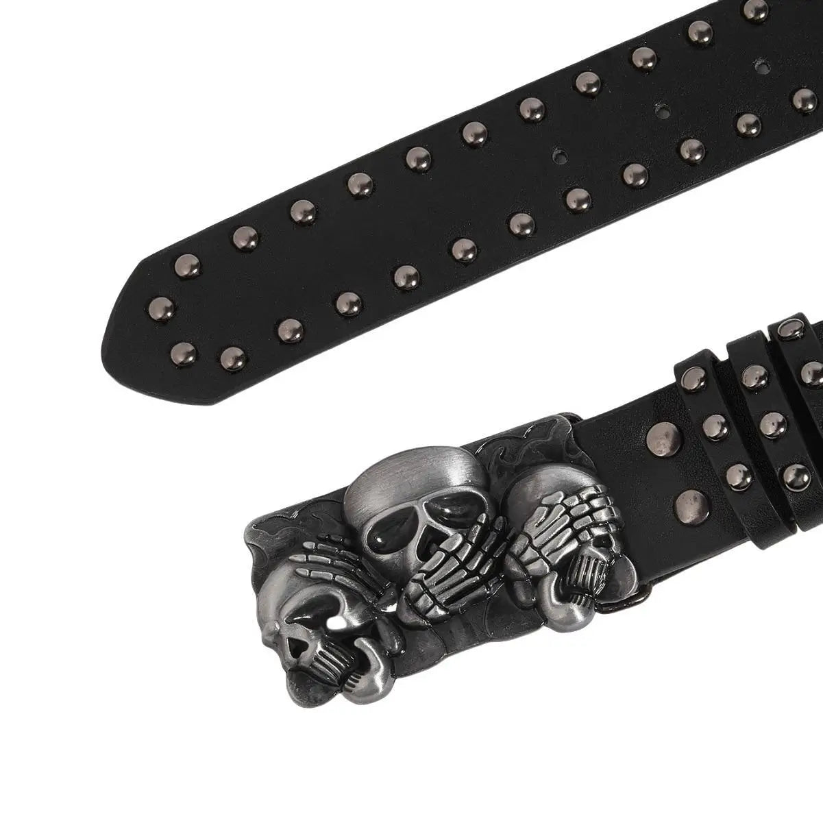 Punk Belt Unisex Fashion Personality Trend All-match Jeans Accessories Black Skull Metal Buckle Pu Girdle Retro Y2k Waistband