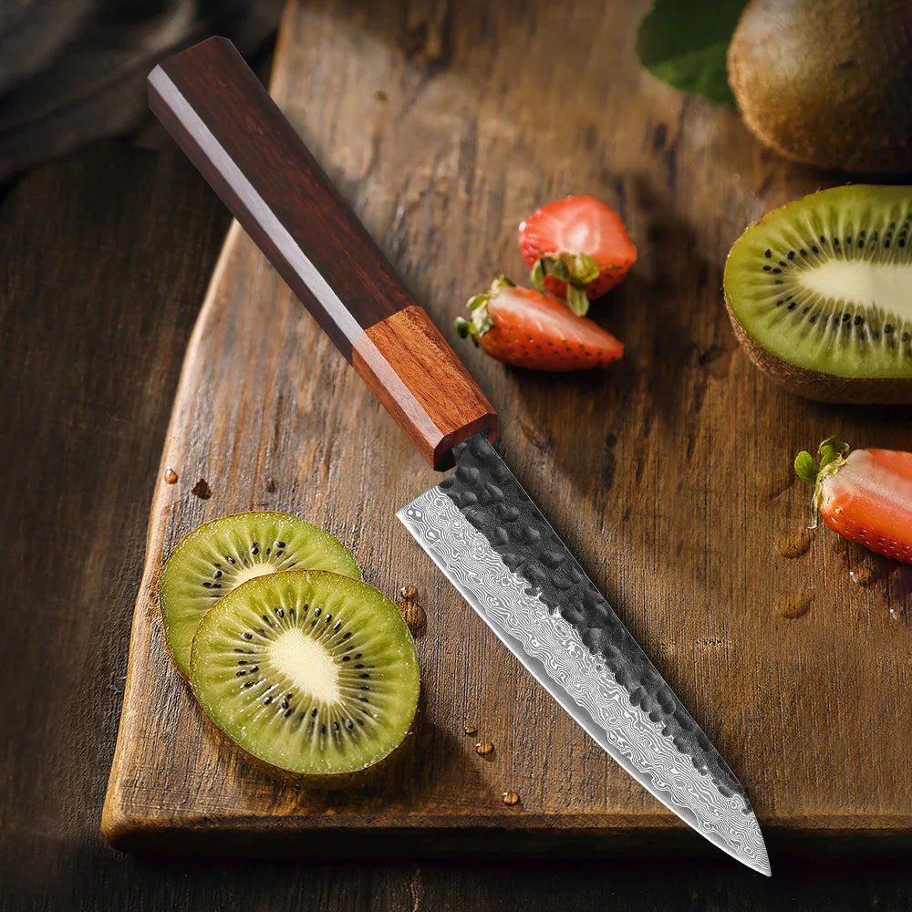 TURWHO 5" Utility Knife Hand Forged 67 Layers Damascus Steel Japanese Chef Knives Sharp Kitchen Meat Fruit Paring Cooking Tools