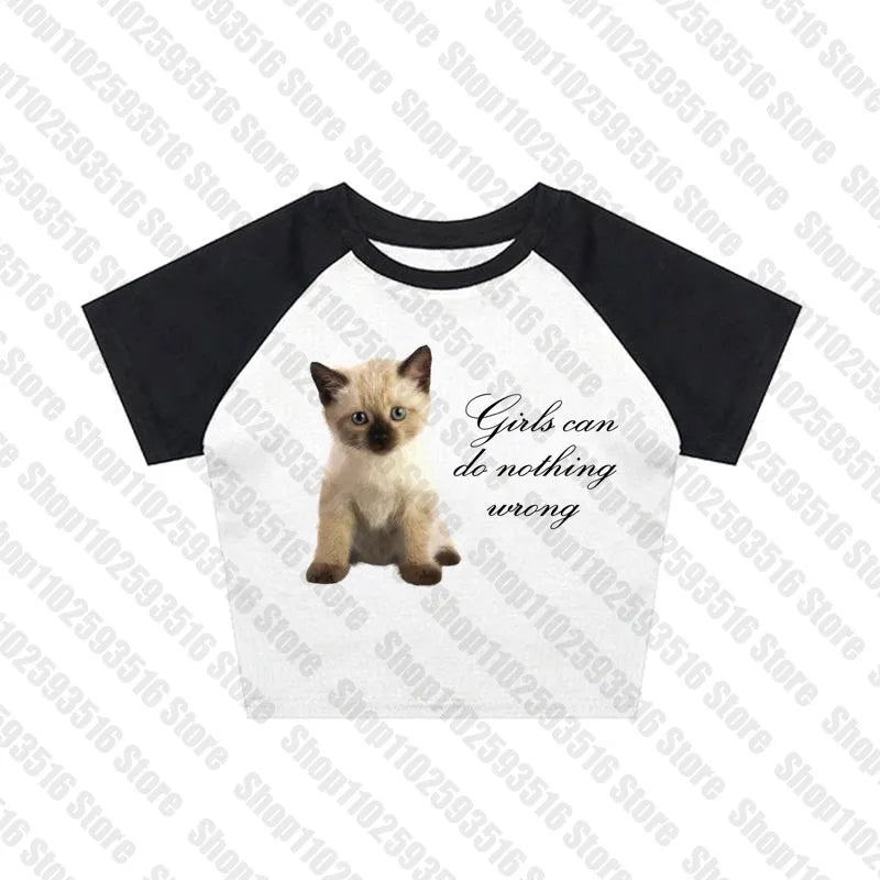 Punk Grunge cat Camisole Top Aesthetic Streetwear Womens Print Crop Top Y2k Clothes