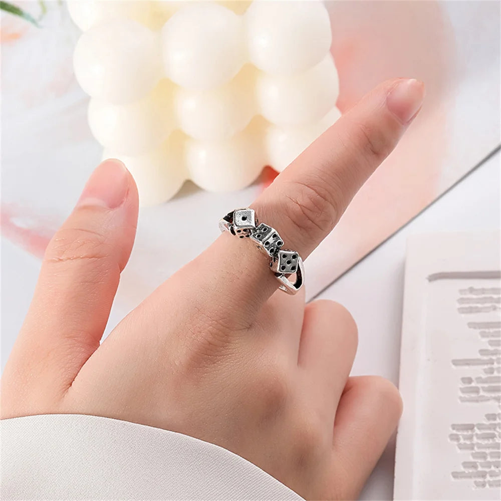 Punk Dice Trend Ring for Men Women Personality Adjustable Retro Style Animal Pattern Ring Jewelry Accessories Party Gifts
