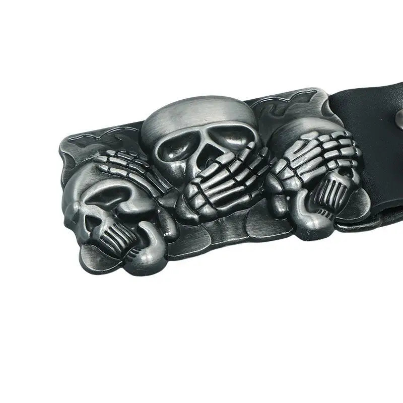 Punk Belt Unisex Fashion Personality Trend All-match Jeans Accessories Black Skull Metal Buckle Pu Girdle Retro Y2k Waistband