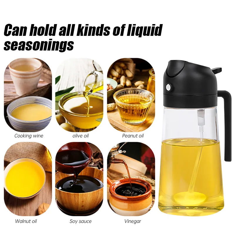 2in1 500ml Plastic Spray Oil Sprayer Bottle Spray Oil Dispenser Oil Jar Cruet BBQ Kitchen Baking Roasting
