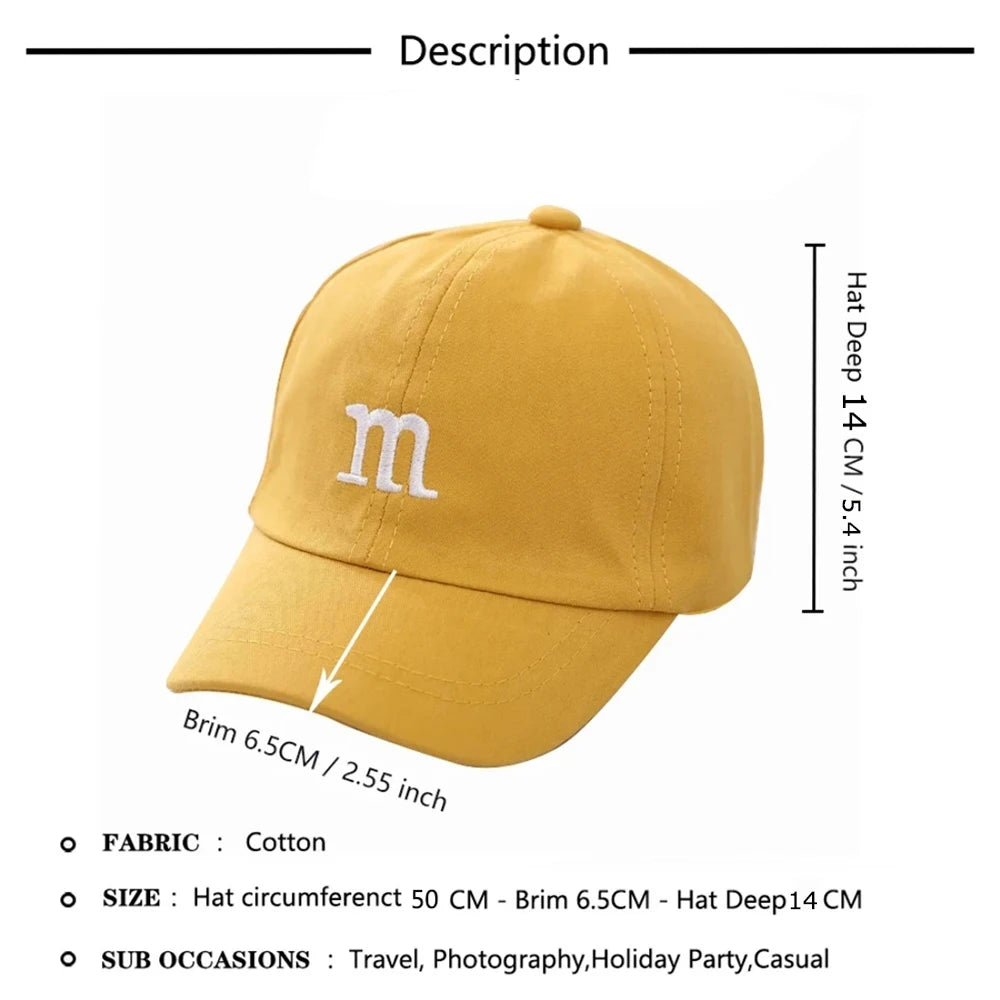 M Letter Embroidered Kids Caps 1-6-8-12-15 Years