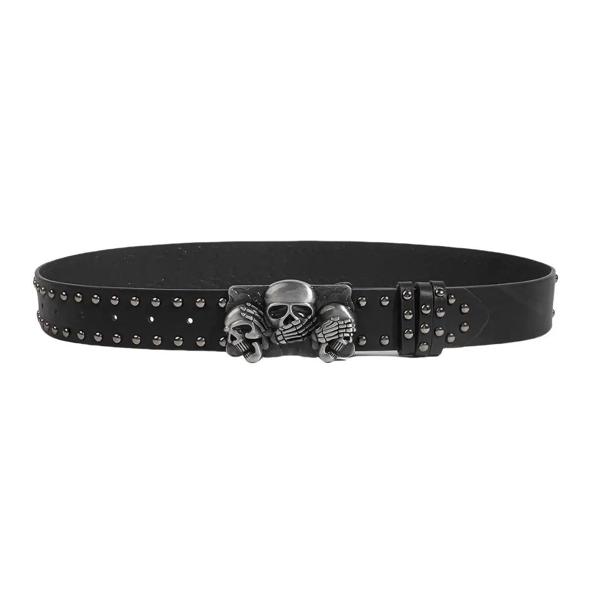 Punk Belt Unisex Fashion Personality Trend All-match Jeans Accessories Black Skull Metal Buckle Pu Girdle Retro Y2k Waistband