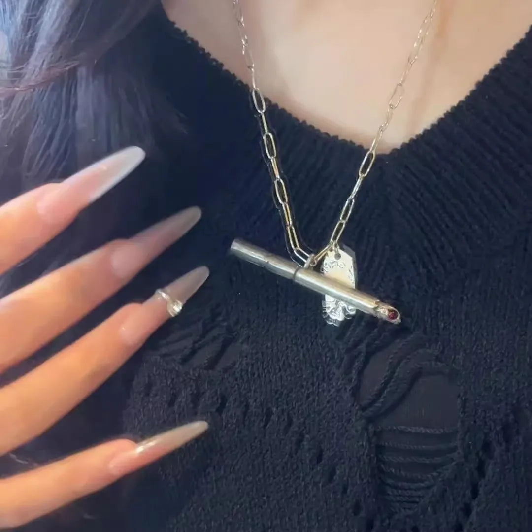 Punk Personality Charm Pendant Necklace for Men Women Punk Lonely Lgnited Cigarettes Necklace Hip Hop Jewelry Accessories Gifts
