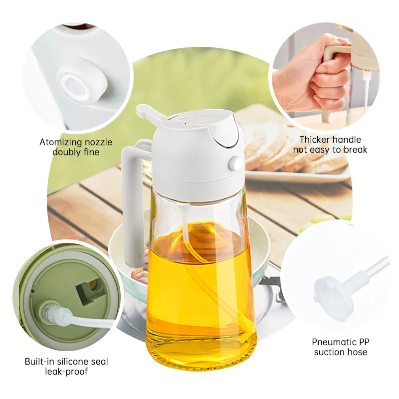 2in1 500ml Plastic Spray Oil Sprayer Bottle Spray Oil Dispenser Oil Jar Cruet BBQ Kitchen Baking Roasting