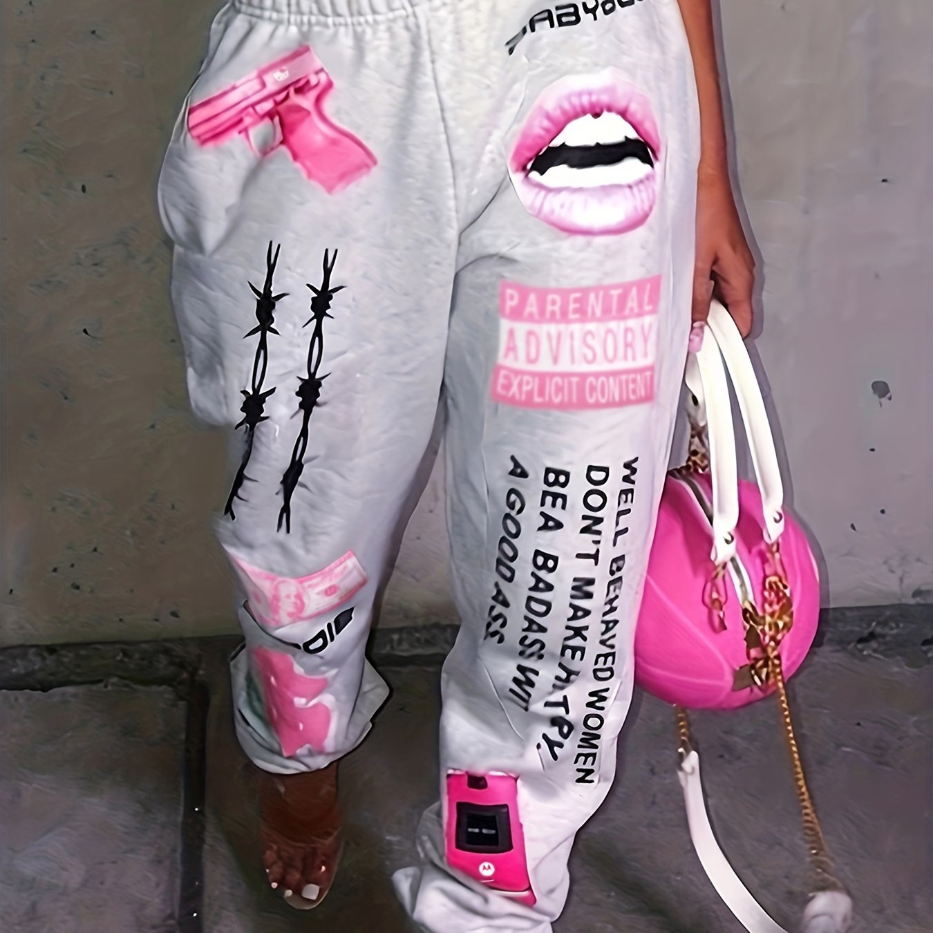 Print Fashion Elastic Waist Sports Casual Sweater Oversize