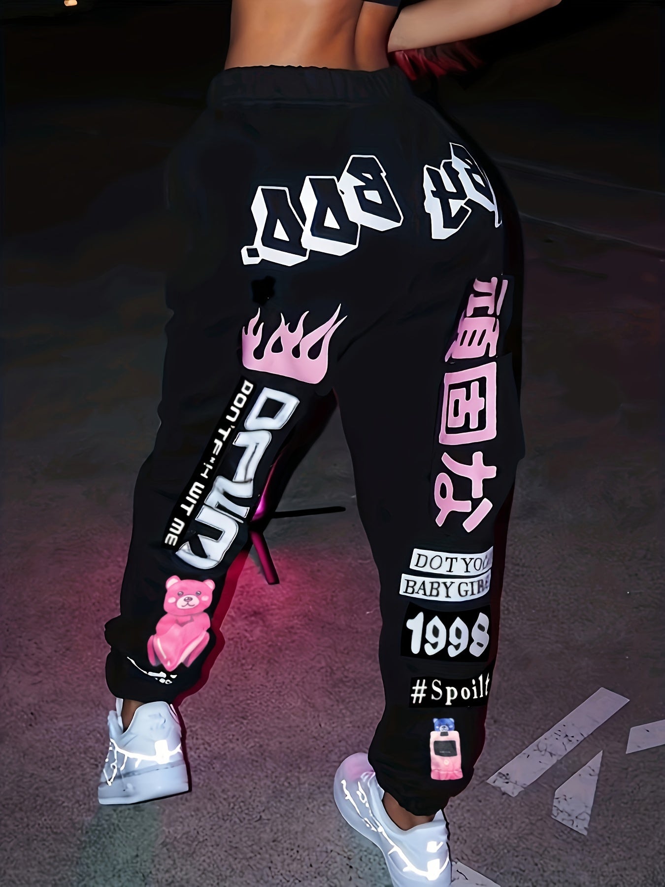 Print Fashion Elastic Waist Sports Casual Sweater Oversize