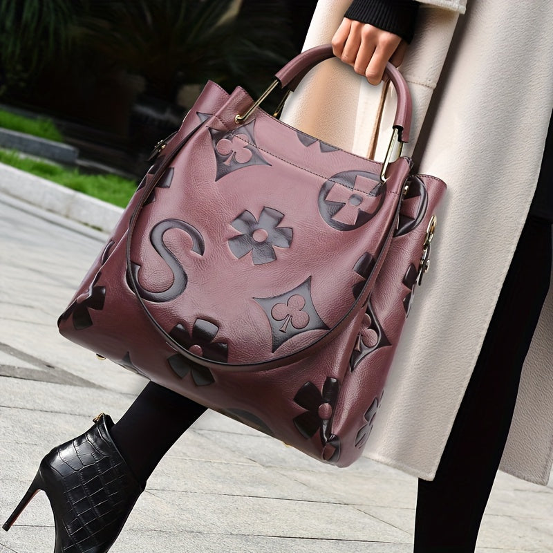 Vintage Embossed Bucket Bag - Spacious & Stylish - Soft, Designer Quality - Ideal for Work & Casual Outings