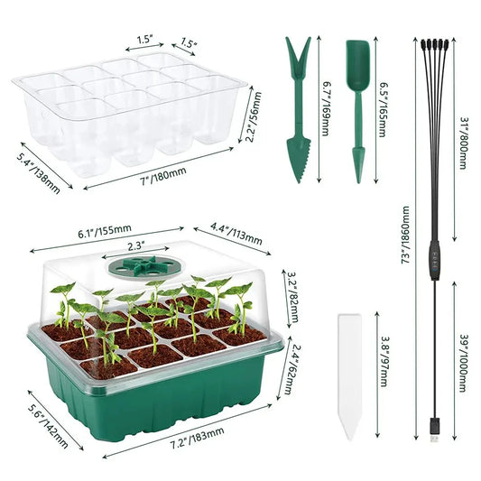 LED Nursery Pots With Grow Light Plant Seed Starter Trays Home Greenhouse Growing Lamp with 12 Hole Timer Kit Controller