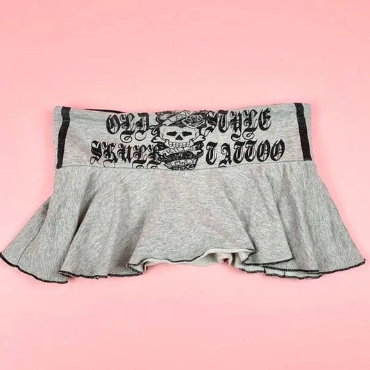 Y2K Gothic Skull Printing Lower garment Old Vintage Pattern 90s emo Skirt Aesthetic Casual