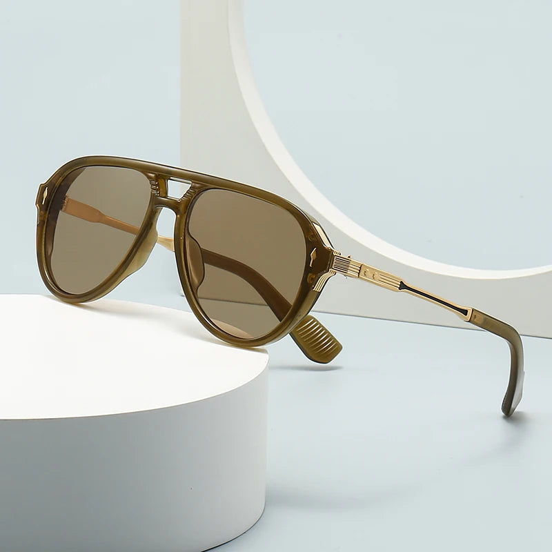 Aviator Glasses Retro Double-Brorgon Square Frame Sunglasses