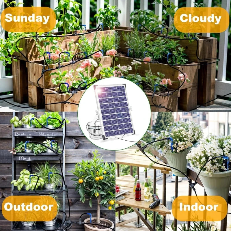 Solar Auto Drip Irrigation System Solar Powered Drip Irrigation Kit Built-in 2200mAh Battery Supported 30 Pots 7 Timer Modes