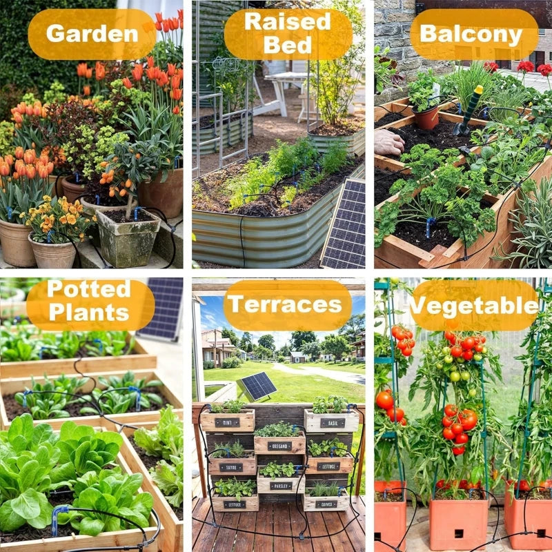 Solar Auto Drip Irrigation System Solar Powered Drip Irrigation Kit Built-in 2200mAh Battery Supported 30 Pots 7 Timer Modes
