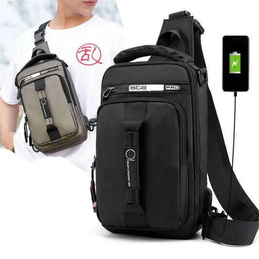 Anti-theft Chest Shoulder Bag Men's Sling Crossbody Bag Messenger Backpack USB Port Charging