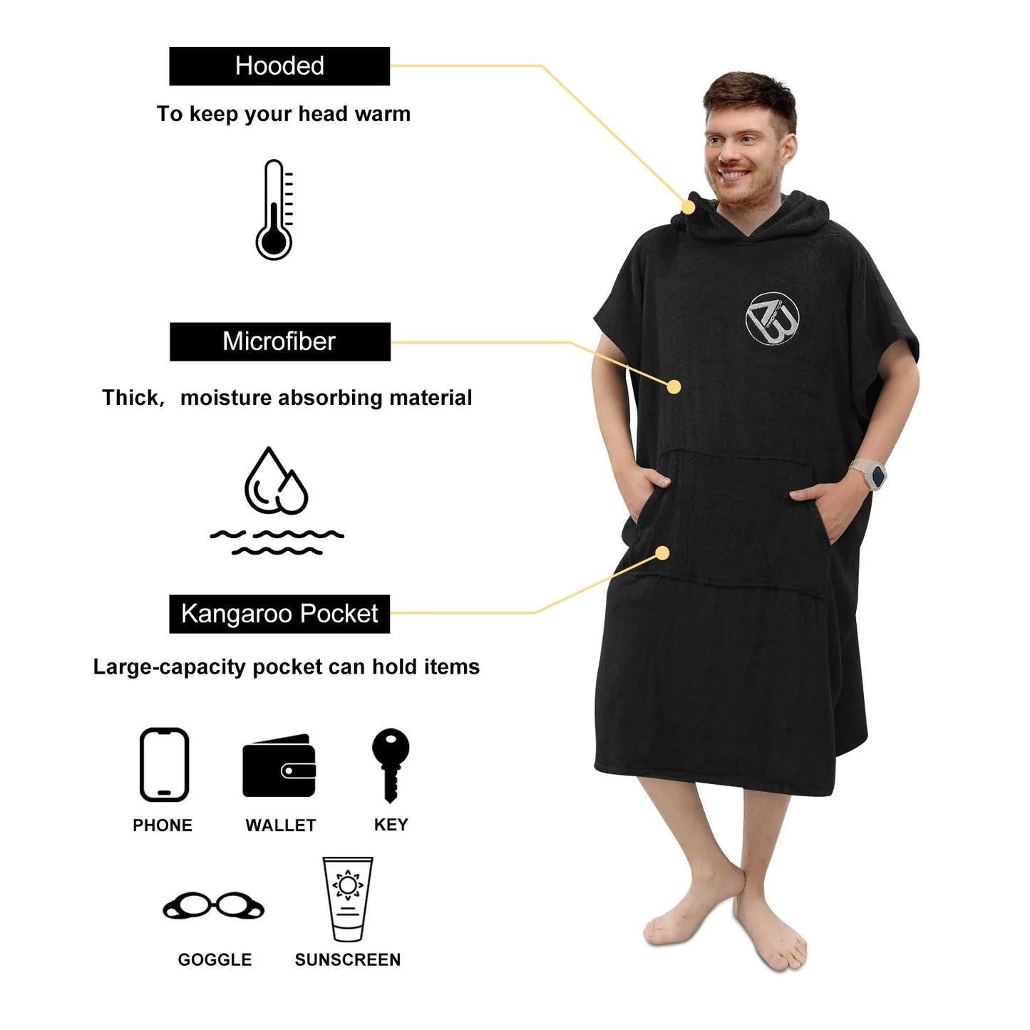 Surf Poncho Changing Towel Robe for Adults